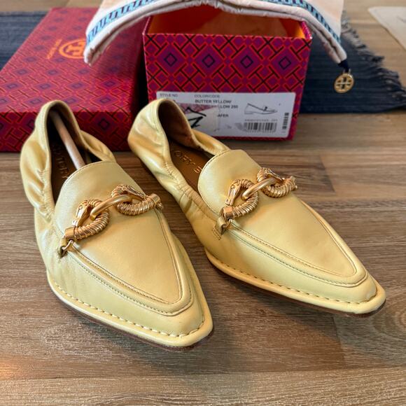 Tory Burch Loafer Butter Yellow Gold Size 7 Preppy Old Money Baddie Mob Wife NIB - Picture 3 of 8